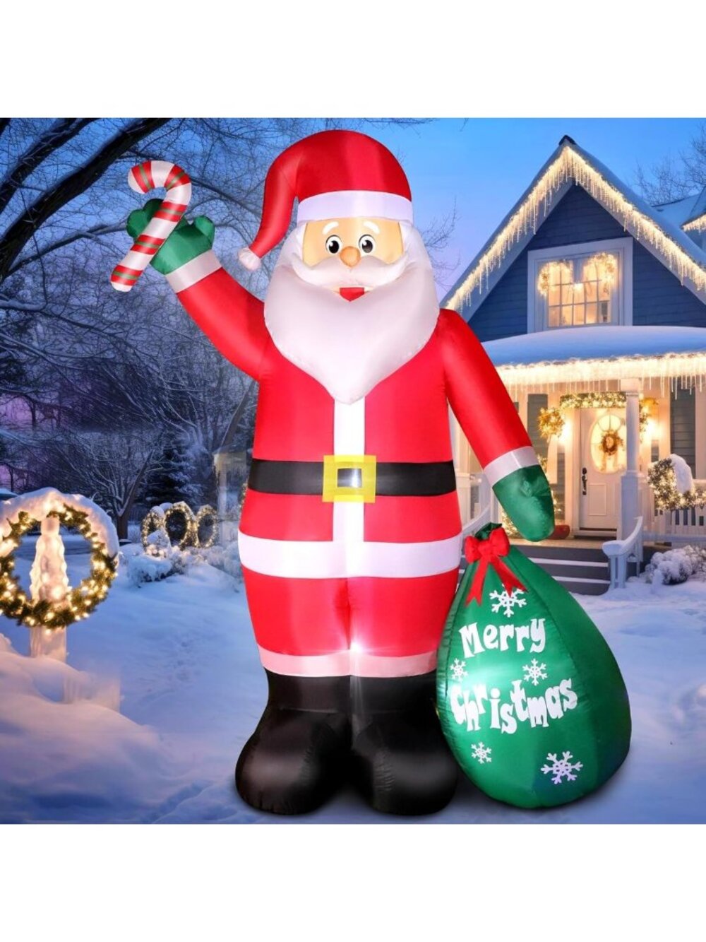 8FT Inflatable Santa Claus with Candy & Gift Bag - Weatherproof Xmas Yard Decor